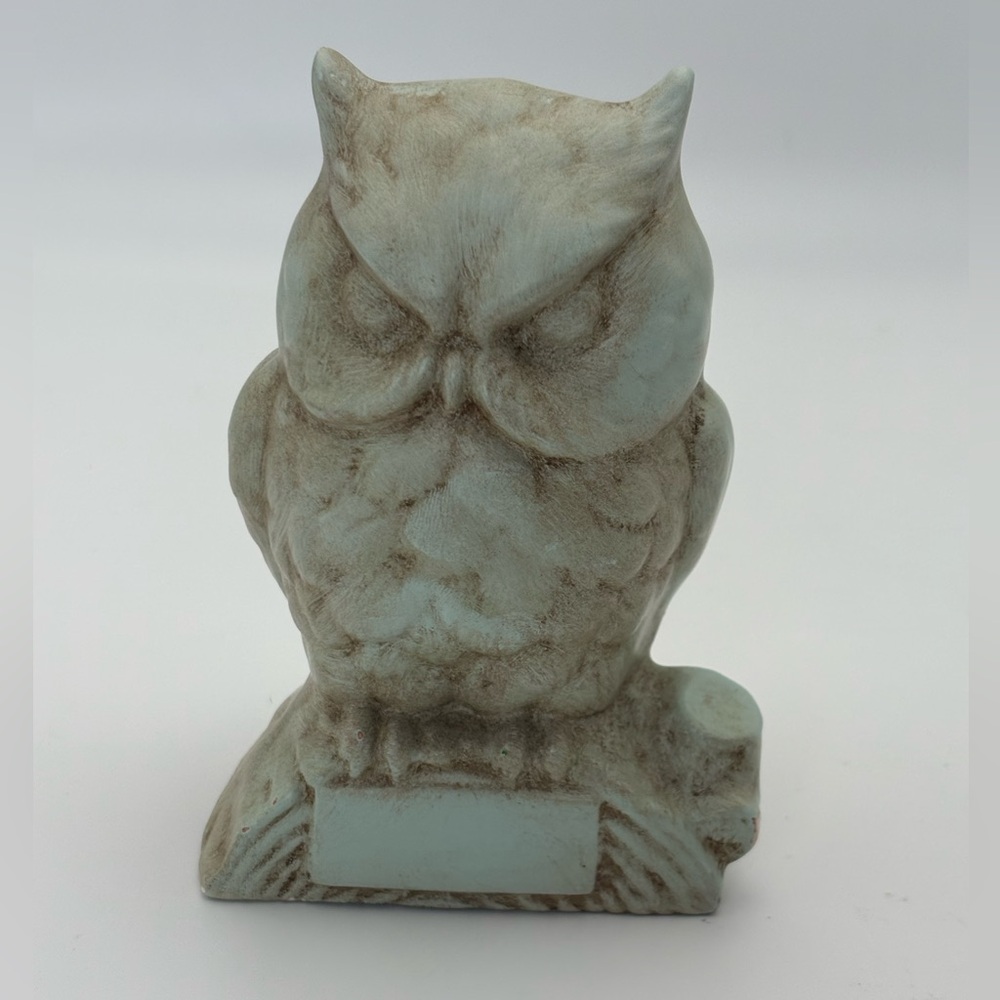 Rustic Vintage Owl Sculpture in Distressed Blue-Green and Brown -Alaskan Clay
